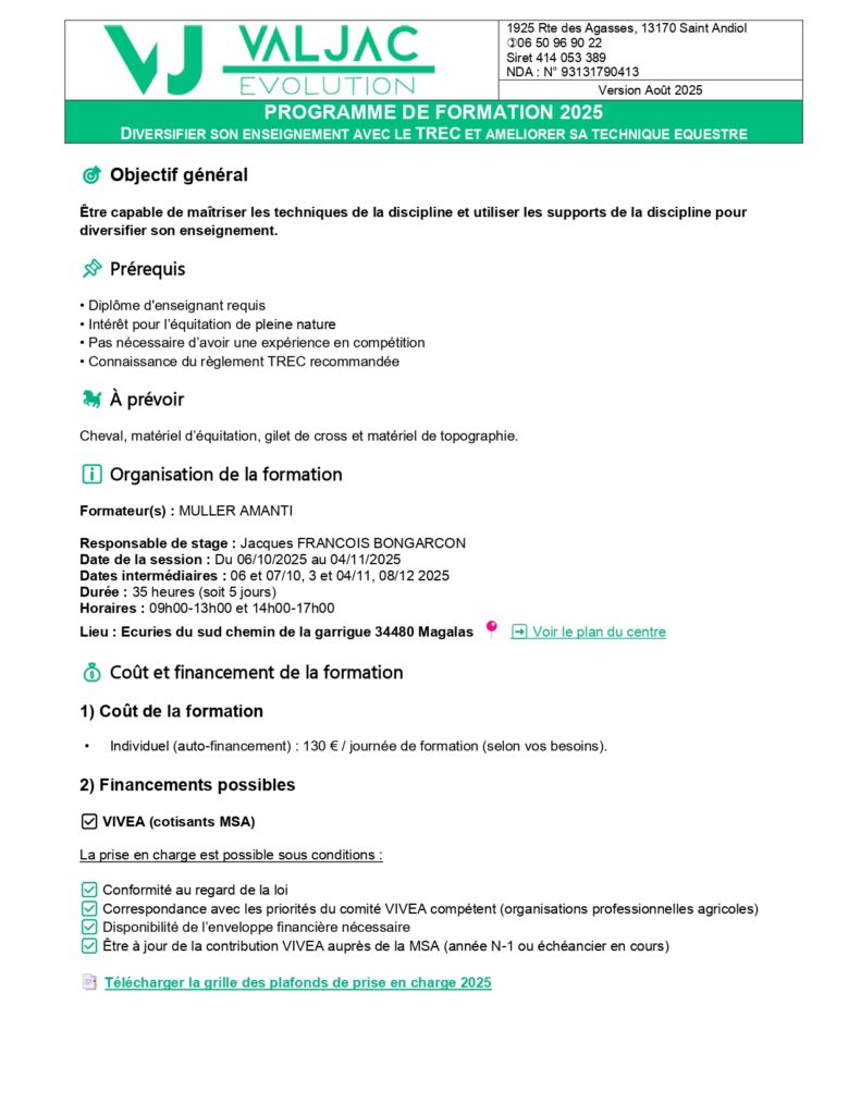 Valjac Formation Equestre Avignon MULLER Programme 2025 Page 0001
